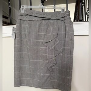 Worthington Gray Plaid Pencil Skirt with Front Ruffle